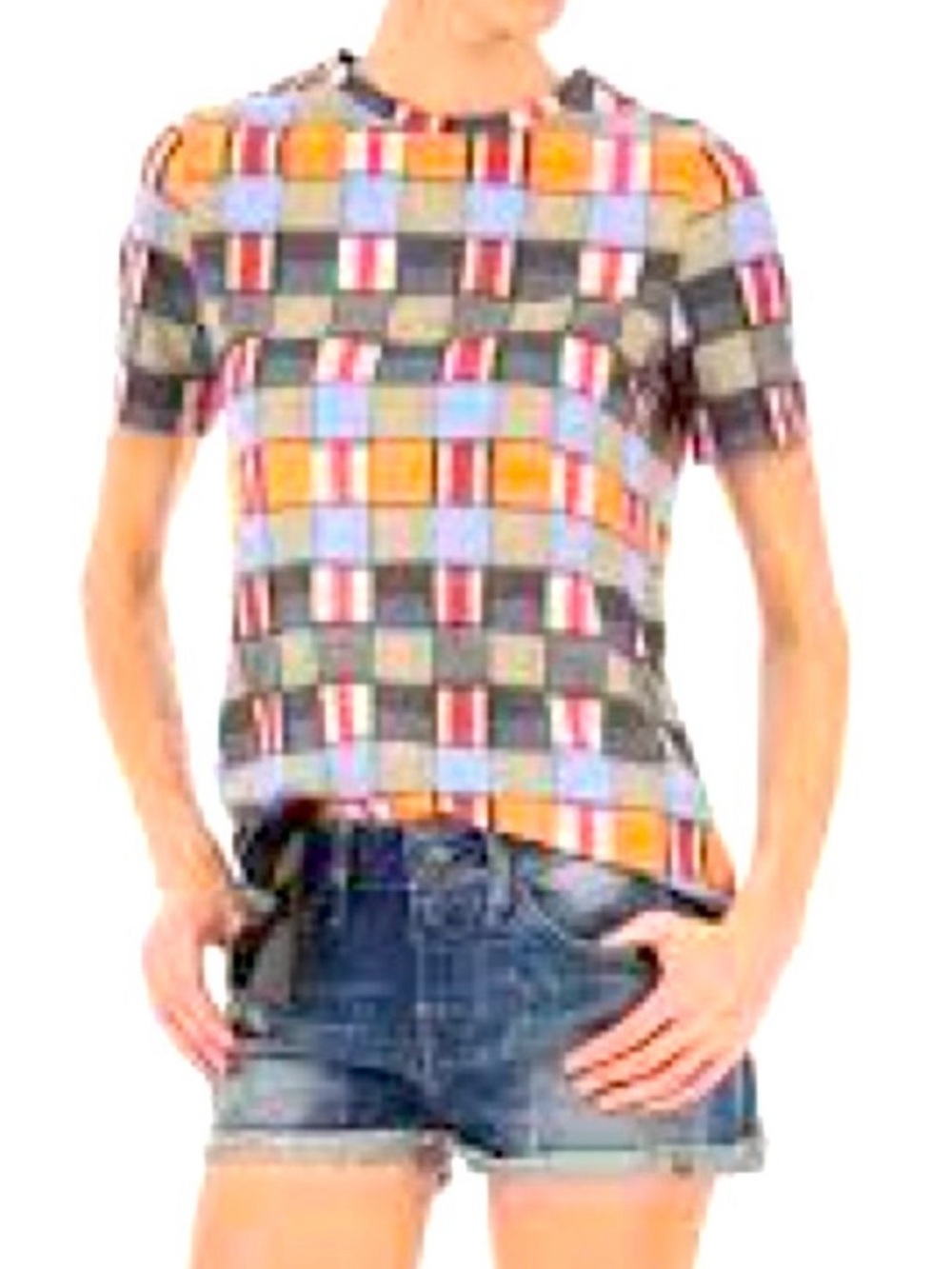 Tory Burch patchwork crew neck ss sweater top women’s luxury lightweight L